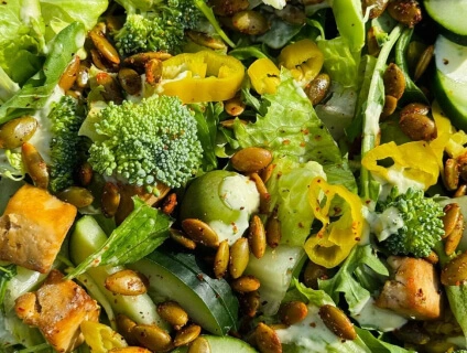 Detail photograph of a salad